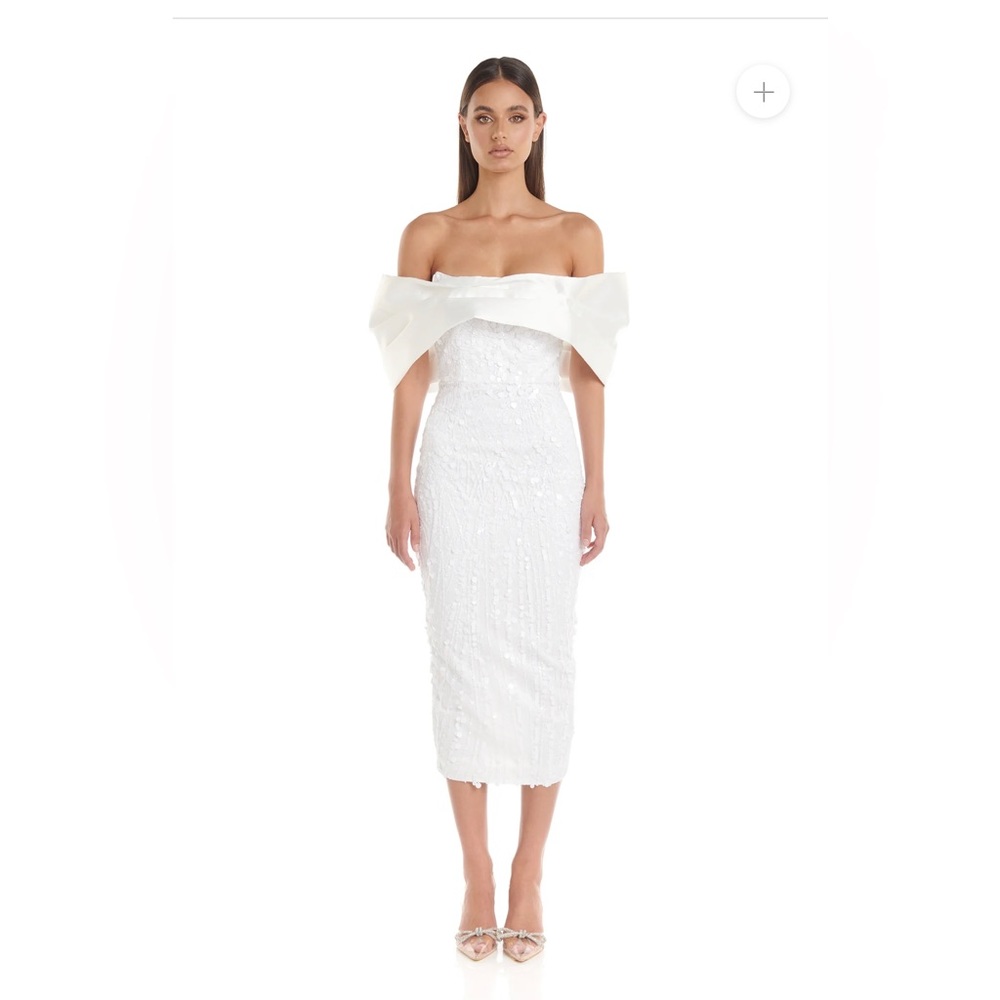 Gorgeous white off the shoulder midi dress.